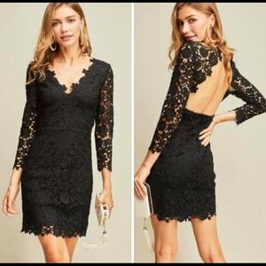 Classic Backless Little Black Lace Dress-Large